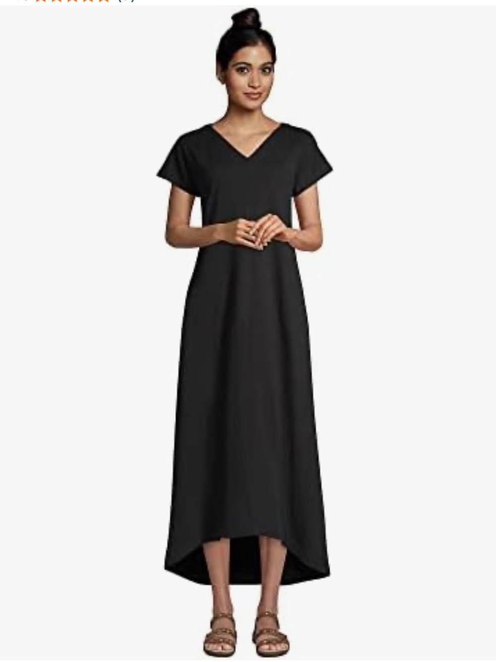 Lands End Crinkle Midi Dress Hi Low Short Sleeve Black Size XL (18) Casual